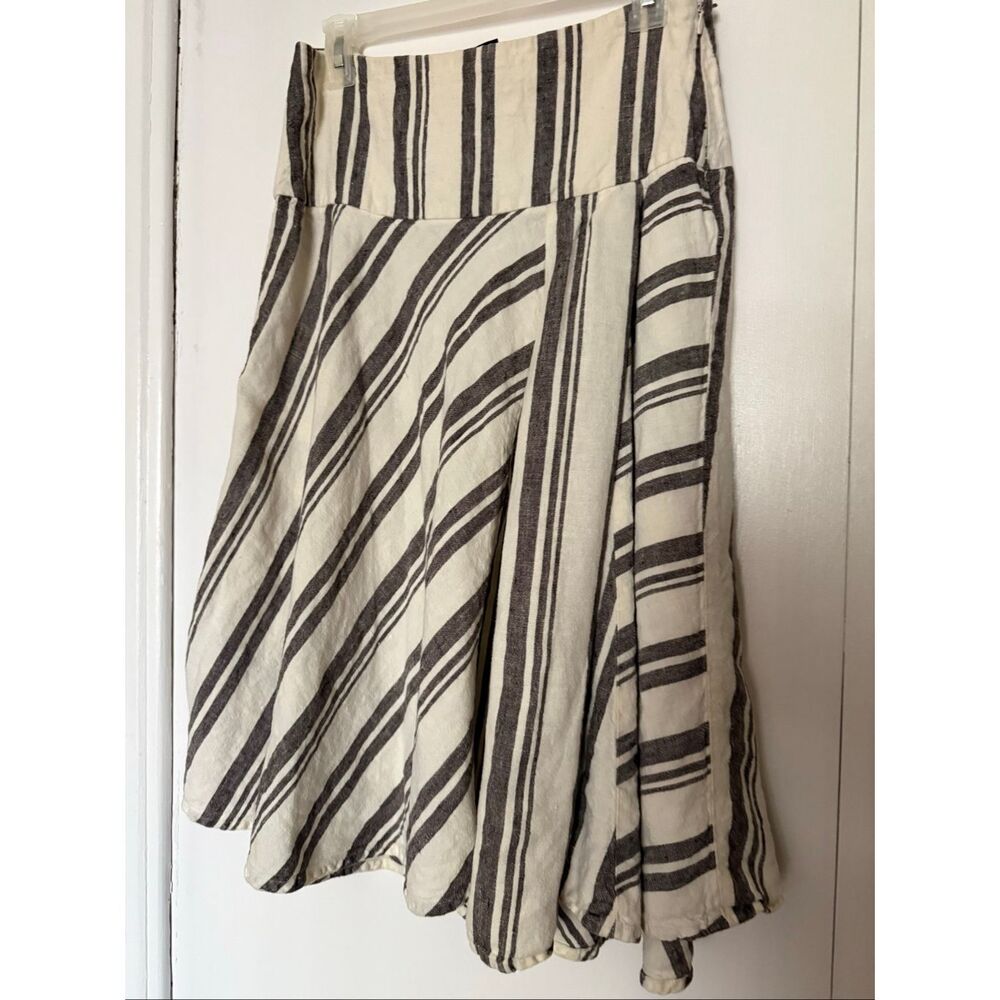 GAP 100% Linen Striped A-Line Midi Skirt Cream Brown Size 4R - Picture 4 of 9